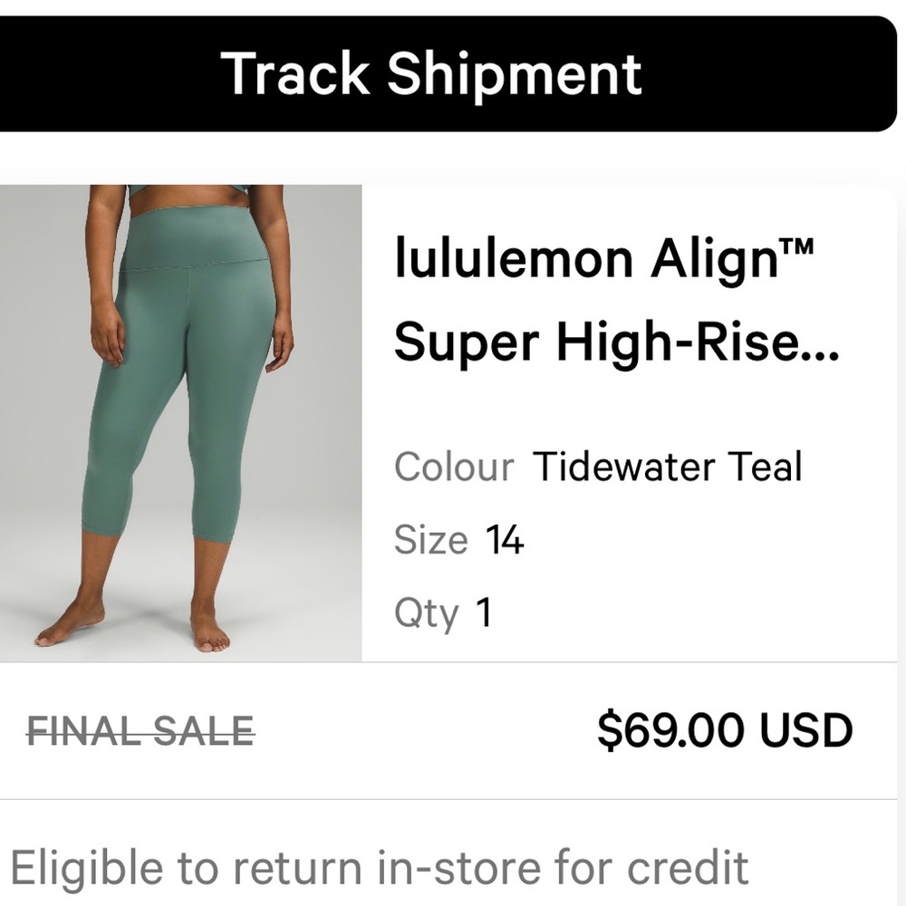 🍋 Lululemon Align SHR Legging | Tidewater Teal | Size 14